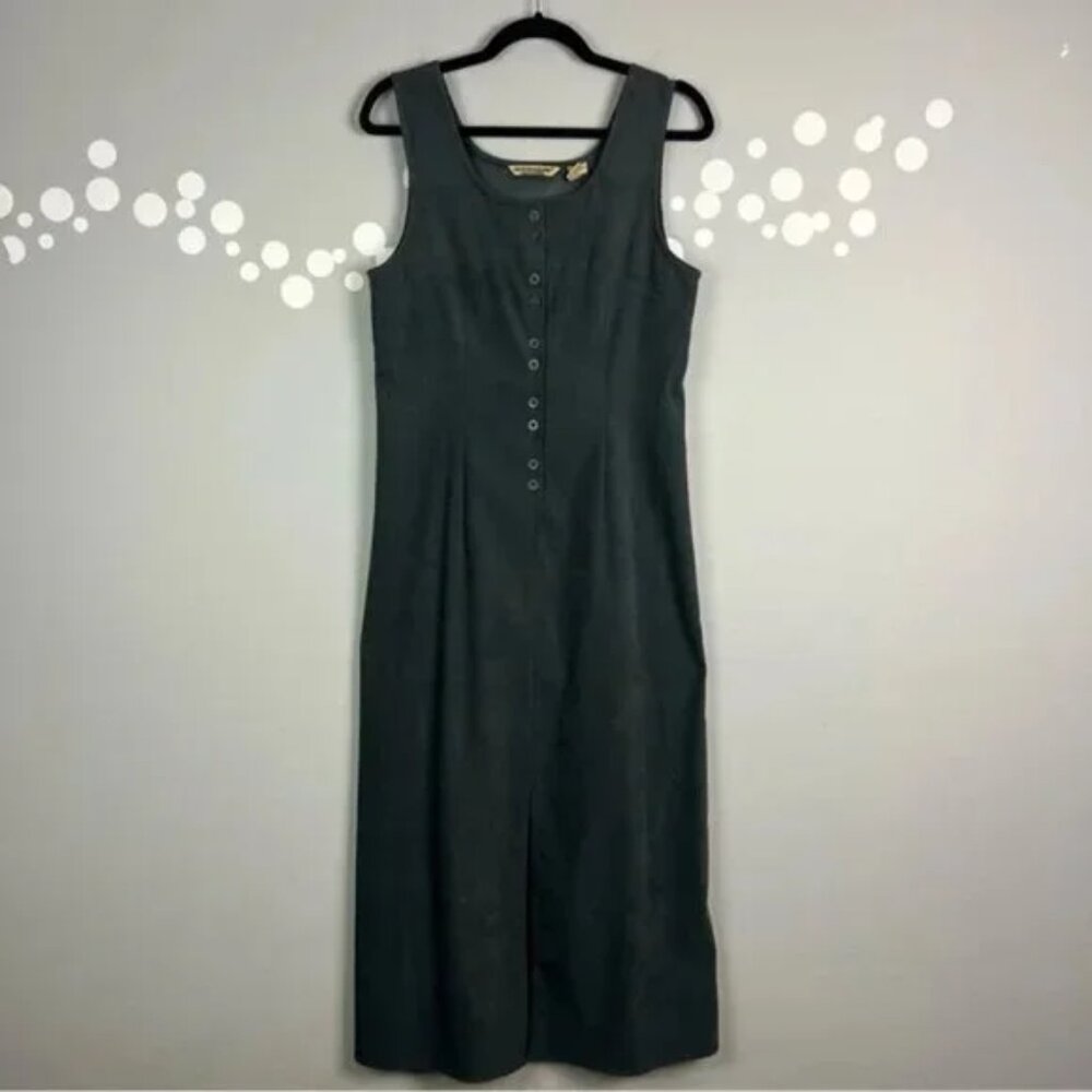 Vintage Jenna Lane New York Pinafore Dress Size S Midi Front Slit Buttons
